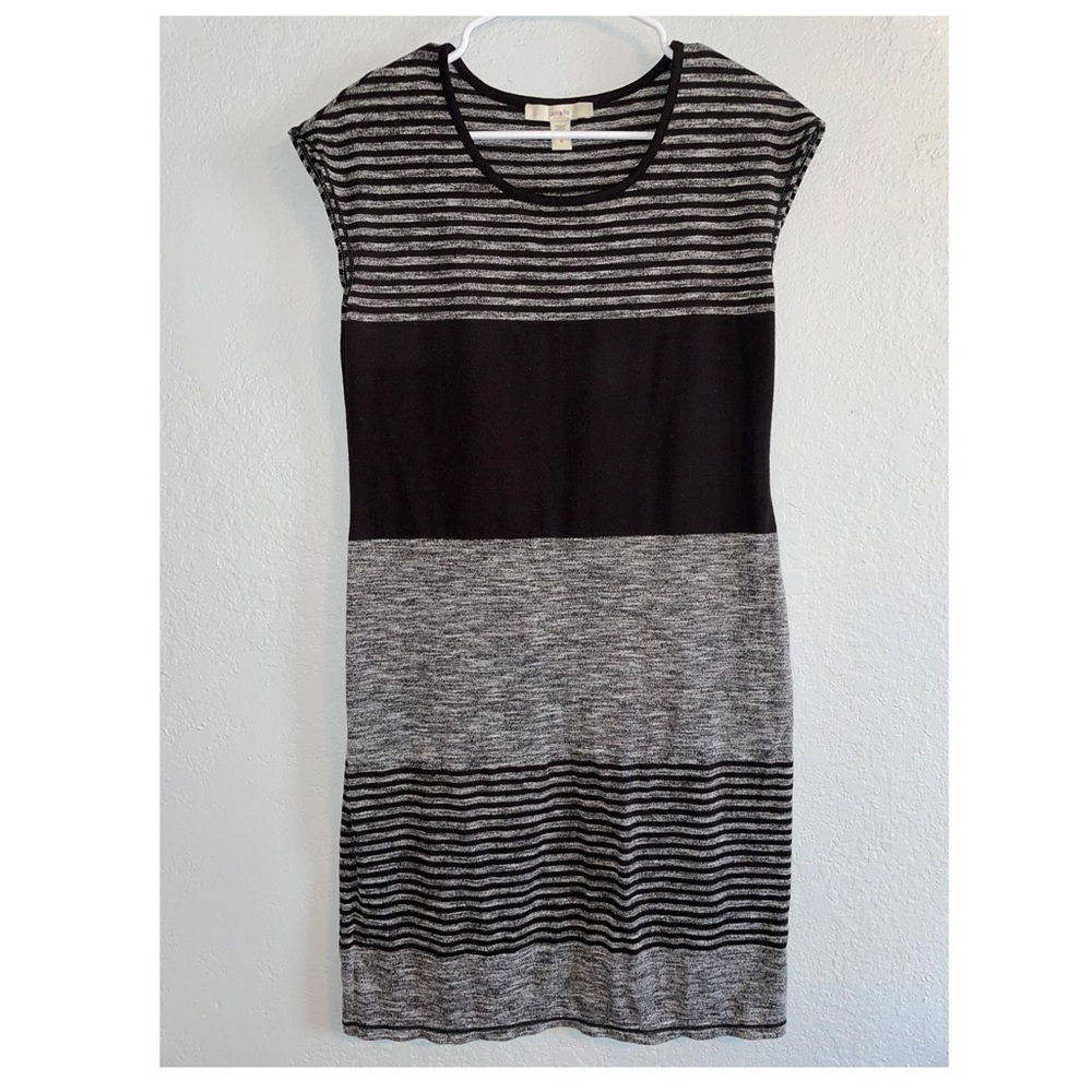 Shift dress black and grey color block.